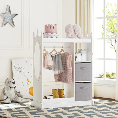 UTEX Kids Play Armoire with Mirror, Storage Bins and Closet for Dress Up and Costumes (White)