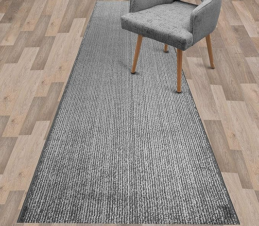 Custom Length Cut to Size Wide Width Carpet Runner Rug for Hallways, Skid Resistant Latex Rubber Backed, 31 inch Wide X Customized Length, Stripe Grey, 31 inch X 31 feet