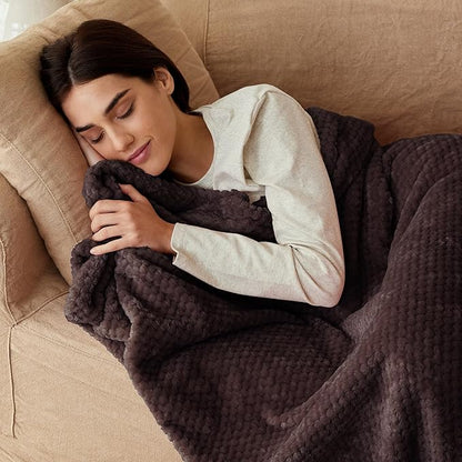 Exclusivo Mezcla Fleece Bed Blanket Queen Size, Super Soft and Warm Blankets for Couch, Sofa and Bed Waffle Textured, Cozy, Fuzzy and Lightweight (Coffee, 90x90 Inches)