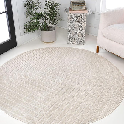 Eyely NCS101A-7R Scandinavian Odense Minimalist Angle Geometric Indoor Rug, Pet Friendly, Non-Shedding, Stain Resistant, Easy-Cleaning, Ivory/Cream, 7' Round, Indoor/Outdoor, Area Rug
