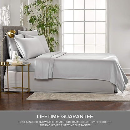 Split King Sheets by Pure Bamboo, Genuine 100% Organic Viscose Derived from Bamboo Bed Sheet Set, Soft & Cooling, Double Stitching *Not for Split Top (Split King, Silver Pearl)