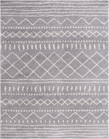 SAFAVIEH Arizona Shag Collection X-Large Area Rug - 11' x 15', Grey & Ivory, Moroccan Design, Non-Shedding, 1.6-inch Thick, Ideal for High Traffic Areas in Living Room, Bedroom (ASG741G-1115)