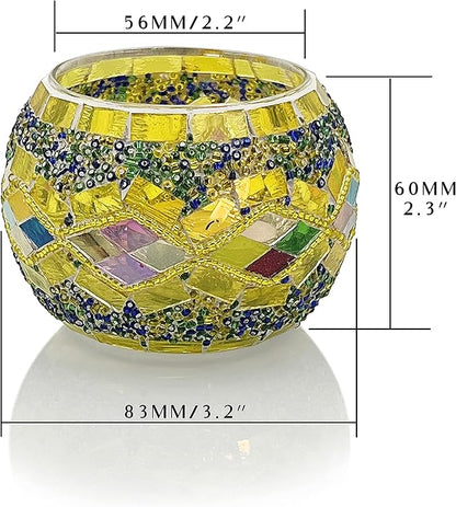 SHMILMH Glass Candle Holder Set of 4, Diwali Gift Votive Candle Holders Handmade Mosaic Glass Tealight Holders Diwali Christmas Table Decorations for Home