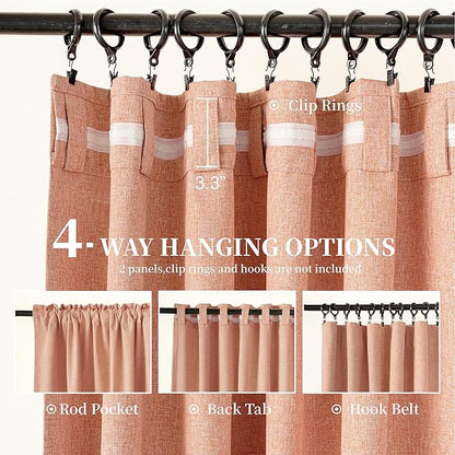 KangBang Light Coral Full Blackout Curtains 72x108 Inches Long Light Blocking Thermal Insulated Back Tab Rod Pocket Curtains for Nursery Hall Large Windows, 2 Panels, Hook Belt Pleated Drapes, Salmon