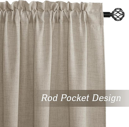 RYB HOME Natural Beige Linen Sheer Curtains 90 inches Long for Living Room and Dining Room, Weave Textured/Rod Pocket, Light Filtering Sheer Curtains and Drapes, W 52 x L 90 inches, 2 Panels Set