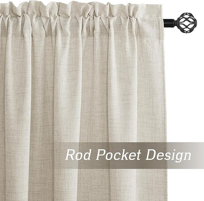 RYB HOME Living Room and Dining Room Curtains and Drapes Linen Sheer, Light Filtering Curtains 102 inches Long, Weave Textured/Rod Pocket, Cream Colored, W 52 x L 102 inches, 2 Panels Set