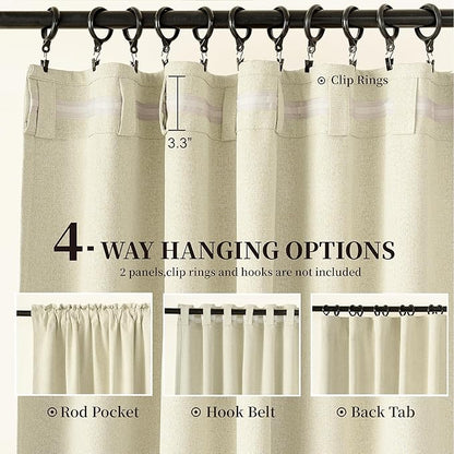 Cream Blackout Curtains 96 Inches Long for Living Room, Thermal Double Sided Linen Pleated Viral Drapes with Hooks 2 Panel Sets, Energy Efficient Curtains Buttermilk for Nursery,52x96 Inch 8 FT Tall