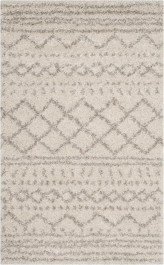 SAFAVIEH Arizona Shag Collection Accent Rug - 2'6" x 4', Ivory & Beige, Moroccan Design, Non-Shedding & Easy Care, 1.6-inch Thick Ideal for High Traffic Areas in Foyer, Living Room, Bedroom (ASG741A)