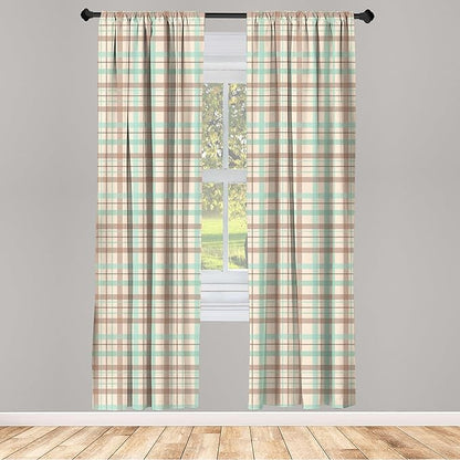 Ambesonne Plaid Curtains, Scottish Country Style Tartan with Abstract Design Diagonal Striped Lines, Window Treatments 2 Panel Set for Living Room Bedroom, Pair of - 28" x 63", Mint Green