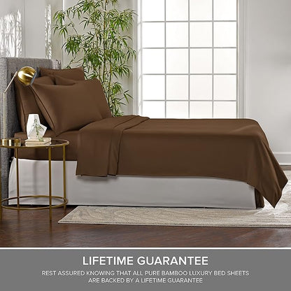 California King Sheets by Pure Bamboo, Genuine 100% Organic Viscose Derived from Bamboo Bed Sheet Set, Soft & Cooling, Double Stitching, Lifetime Quality Promise (California King, Coconut Husk)