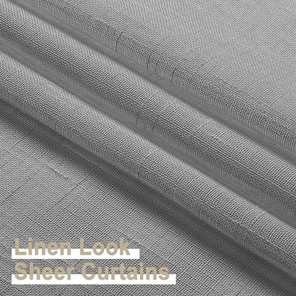 Aiyufeng Kirei Elegant Grey Linen Look Sheer Curtains for Window Decor, Rod Pocket Gray Flax Window Treatment Privacy with Light Filter Vertical Drapes for Bedroom, Charcoal Grey, W40 x L63, 2 Panels