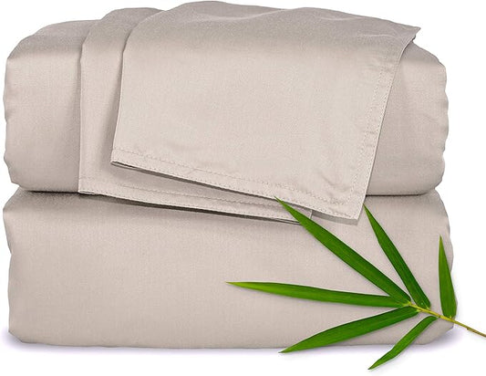 Full Sheets by Pure Bamboo, Genuine 100% Organic Viscose Derived from Bamboo Bed Sheet Set, Luxuriously Soft & Cooling, Double Stitching, Lifetime Quality Promise (Full, Sand)