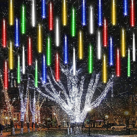 Joomer Christmas Lights Outdoor, 11.8 inch 10 Tubes 240 LED Meteor Shower Lights, LED Snow Falling Icicle Cascading Light with Timer Waterproof and Connectable for Christmas Decoration (Multicolor)