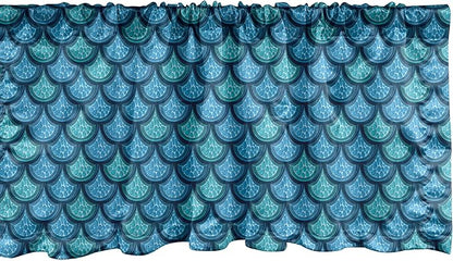 Ambesonne Fish Scale Window Valance Pack of 2, Nautical Design Realistic Graphic Water Drops on Half Circles Print, Rod Pocket Curtain Valances for Kitchen Bedroom, 42" X 12", Blue and Turquoise