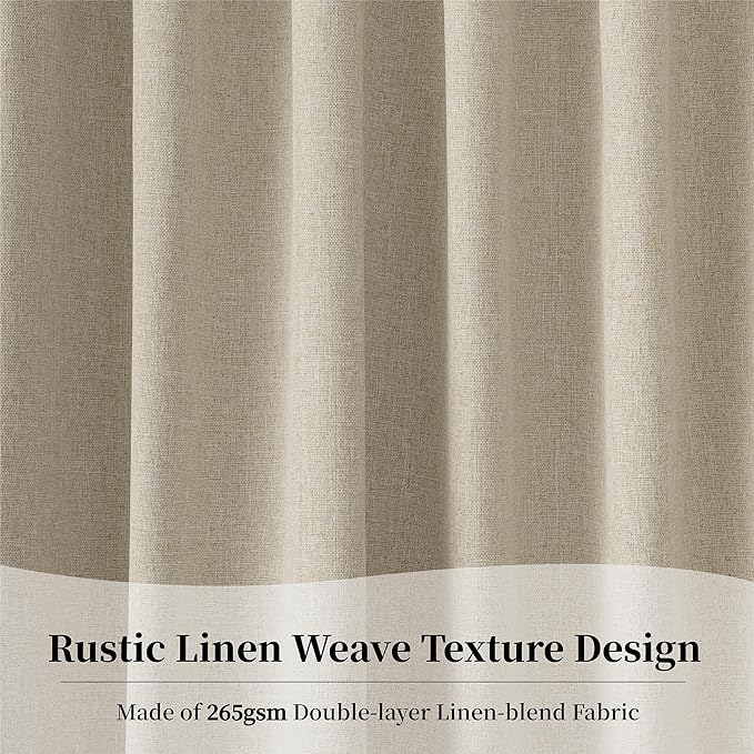 KangBang 100% Blackout Linen Curtains 90 Inches Long, Black Out Linen Curtains for Living Room 2 Panels, Back Tab/Rod Pocket/Hook Belt Thermal Insulated Drapes, Farmhouse Luxury Burlap Drapes, W52xL90