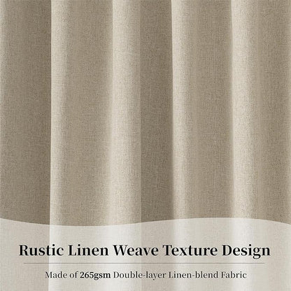 KangBang Blackout Linen Curtains 72 Inches Long for Bedroom,Thermal Insulated Back Tab Rod Pocket Pleated Sun Blocking Farmhouse Drapes with Clip Rings Made 52 Inch Wide by 72 Inch Length 2 PCs