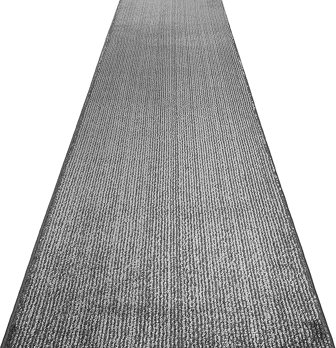 Custom Length Cut to Size Wide Width Carpet Runner Rug for Hallways, Skid Resistant Latex Rubber Backed, 31 inch Wide X Customized Length, Stripe Grey, 31 inch X 9 feet