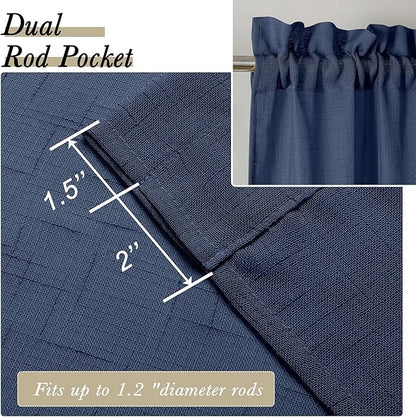 Aiyueng Kirei 2 PCS Faux Linen Navy Blue Kitchen Sheer Curtains 36 inch Length, Soft Lightweight Textured Short Cafe Curtains for Farmhouse Bathroom Bedroom Small Windows, Each 30Wx36L inch, Navy