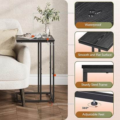WLIVE Black Side Table, C Table End Table for Bedroom, Home Office, Dorm, Living Room Tables, Black Couch Table, 2-Tier Side Tables