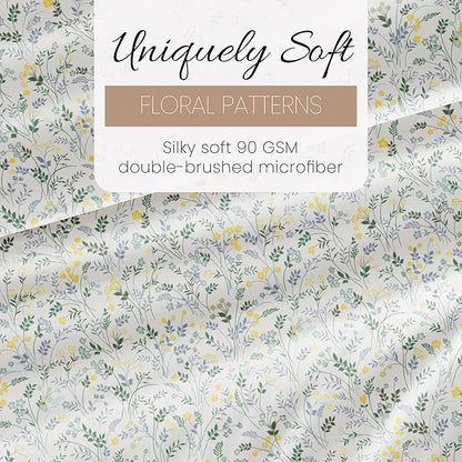 Linen Market 4 Piece King Sheet Set - Breathable, Double-Brushed Patterned Cooling Sheets – Oeko-TEX Certified Ultra Soft & Wrinkle-Free 16" Deep-Pocket King Sheets - Easy Care Wildflower Light Blue