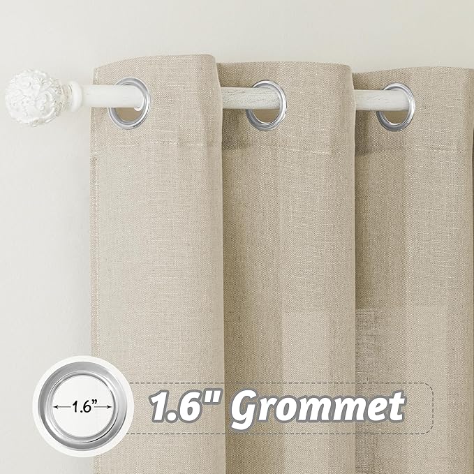 RYB HOME Sliding Door Curtains - Large Window Curtains for Living Room Dining Bedroom Decor, Linen Sheer Sunlight Glare Filter Privacy Backdrop, Beige, 100 inches Wide x 84 inches Long