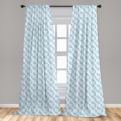 Ambesonne Animal Cartoon 2 Panel Curtain Set, Happy Smiling Pattern with Dots Animal, Lightweight Window Treatment Living Room Bedroom Decor, Pair of - 28" x 95", Pale Blue Sky Blue White