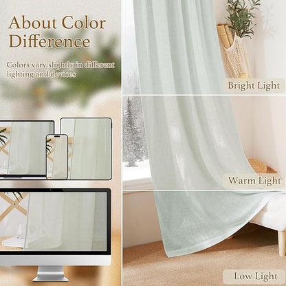 RYB HOME Flax Linen Blend Curtains 84 Inches Long, Light Filtering Home Decor 2 Panels Set for Living Room Bedroom, Vertical Soft Window Treatments Kitchen Kids Room, Sage Green, W 34 x L 84 inches