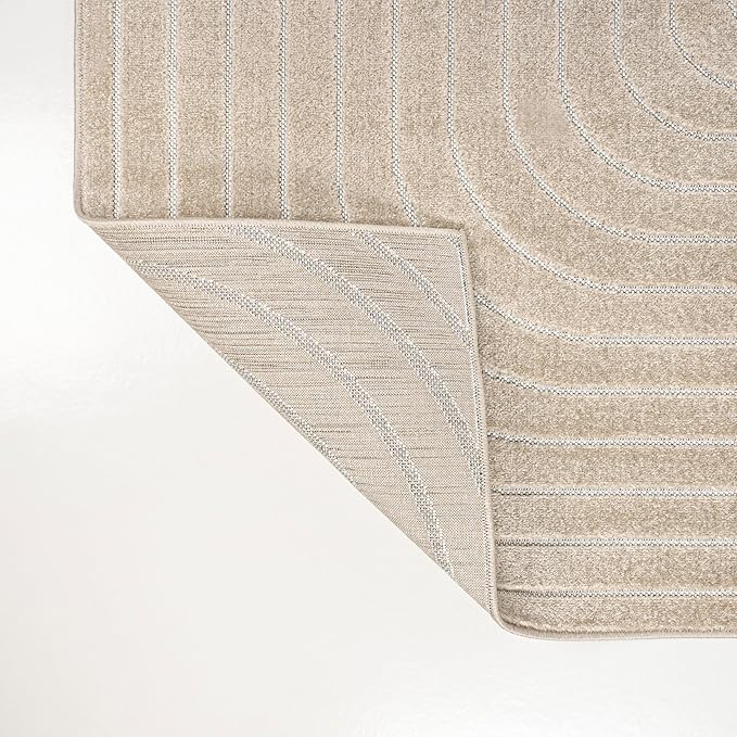 Eyely NCS101E-28 Odense High-Low Minimalist Angle Geometric Beige/Cream 2 ft. x 8 ft. Indoor/Outdoor Runner Rug, for Home, Backyard, Patio, Porch, Bedroom, Kitchen, Living Room