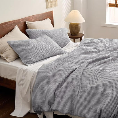Bedsure Cotton Duvet Cover Set - 100% Cotton Waffle Weave Grey Duvet Cover Oversized King Size, GentleSoft™ and Breathable Bedding Set for All Season, 3 Pieces, 120"x98"