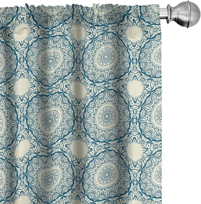 Ambesonne Circle Pattern Window Curtains, Wavy Bold Strokes Style Ornate Mandala Like Symmetrical Motif, Lightweight Decor 2-Panel Set with Rod Pocket, Pair of - 28" x 63", Petrol Blue Cream
