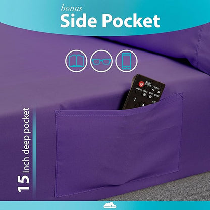 DREAMCARE Sheets Full Size Bed - Cooling Bed Sheets - 6pcs Set - Full Sheet Set - Full Size Sheets - Full Size Sheet Sets Soft & Long Lasting 100% Fine Brushed Polyester with Side Pocket - Purple