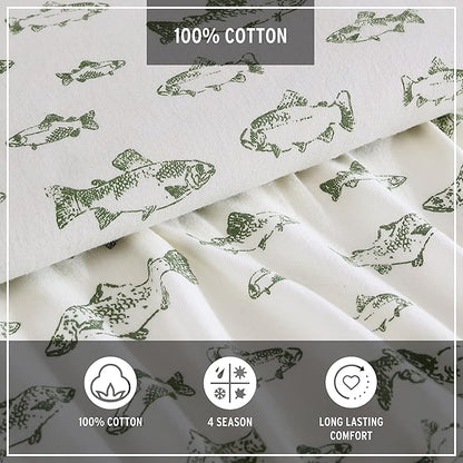 Eddie Bauer - Twin Sheets, Cotton Flannel Bedding Set, Brushed For Extra Softness, Cozy Home Decor (School of Fish, Twin)