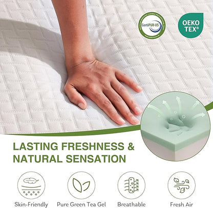 EGOHOME Twin XL Memory Foam Mattress, 8 Inch Bed Mattress in a Box with Cooling Green Tea Gel, Relieve Pressure with Medium Support, CertiPUR-US Certified, 80''L x 38''W, White