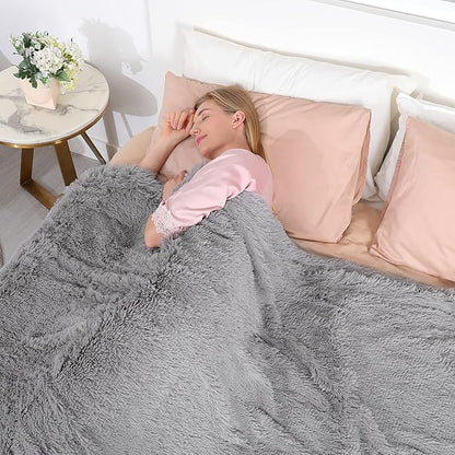 Tuddrom Decorative Extra Soft Faux Fur Throw Blanket 70" x 78",Solid Fuzzy Reversible Fluffy Cozy Plush Mink Fleece Comfy Microfiber Blanket for Couch Sofa Bed, Grey