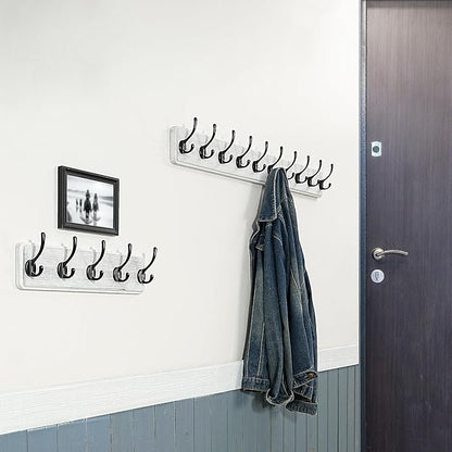 WEBI Coat Rack Wall Mount,Coat Hanger Wall,16" Hole to Hole,Coat Hooks Wall Mounted,Hook Rack Rail,5 Hooks for Hanging Coats,Hats,Jacket,Clothes,Entryway,Black/White