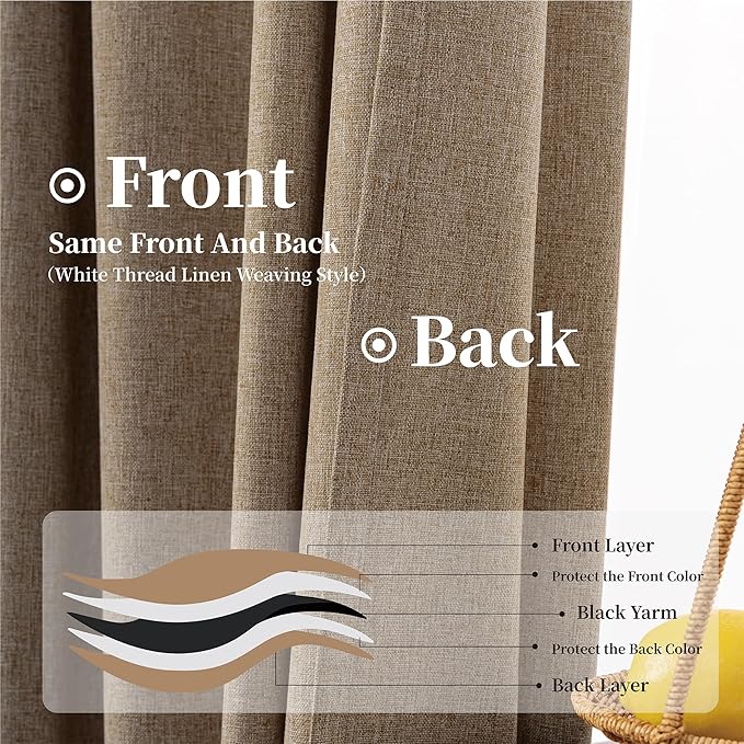 KangBang Extra Long 102" Blackout Linen Drapes, Back Tab Loop Pocket Hook Belt UV Protection Energy Saving Bedroom Draperies for High Ceiling Living Rooms, Biscuit,52x102 Inch