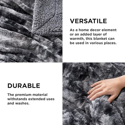 Bedsure GentleSoft Sherpa Fluffy Blanket Queen Size for Bed - Fleece Warm and Cozy for Women Gift, Plush & Fuzzy Faux Fur Christmas Blanket for Couch, Sofa Decor, Tie Dye Design, Grey, 90x90 Inches