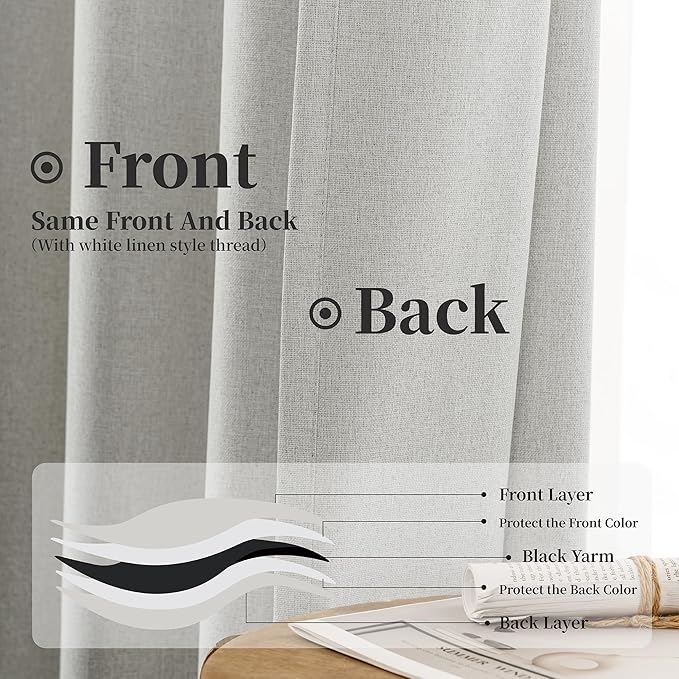 KangBang Extra Wide Blackout Linen Curtains - Back Tab Hook Belt Thermal Insulated Curtains for Bedroom Dining Room, Neutral Aesthetic Drapes for Patio Sliding Glass Door(72x84, Light Grey,2PCs)