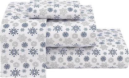 RUVANTI Flannel Sheets Full Size - 100% Cotton Double Brushed Bed Sheets Set, Deep Pockets 16 Inches, All Seasons Breathable & Extra Soft Full Sheets, Warm & Cozy, 4 Piece, Snow Flake Grey