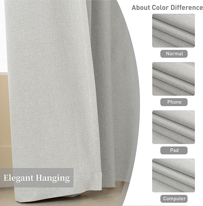 KangBang 84 Inch Wide Linen Blackout Curtains 2 PCs-Back Tab Rod Pocket Pleated Room Divider Drapes for Patio Sliding Glass Door, Neutral Light Gray Curtains for Villa/Cottage, 84x108 Inch