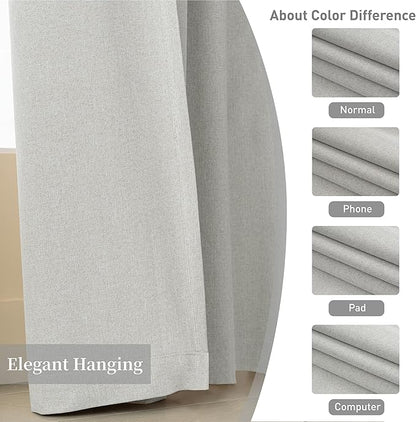 KangBang 84 Inch Wide Linen Blackout Curtains 2 PCs-Back Tab Rod Pocket Pleated Room Divider Drapes for Patio Sliding Glass Door, Neutral Light Gray Curtains for Villa/Cottage, 84x108 Inch