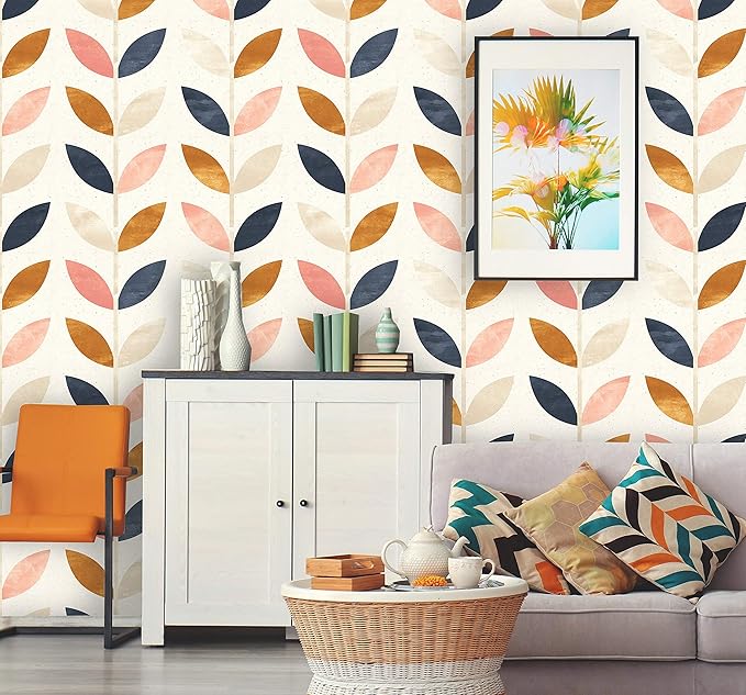 Removable Peel 'n Stick Wallpaper, Self-Adhesive Wall Mural, Rose Gold Blue Floral Pattern, Nursery Baby’s Room Decor • Scandinavian Design (24"W x 144"H Inches)