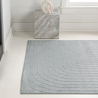 Eyely NCS101F-4 Odense High-Low Minimalist Angle Geometric Light Blue/Cream 4 ft. x 6 ft. Indoor/Outdoor Area Rug, for Home, Backyard, Patio, Porch, Bedroom, Kitchen, Living Room