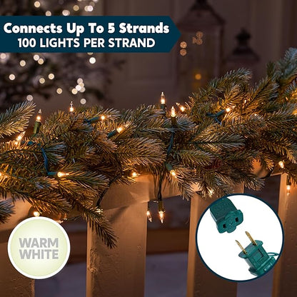 Joiedomi Clear Christmas String Lights Indoor,100 Count Mini Warm White Fairy Light,19.4 FT Lighting Decor for Patio Dorm Classroom Bedroom Holiday Wedding Party Garland Birthday Festival,Green Wire
