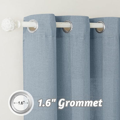 RYB HOME Flax Linen Curtains for Bedroom Bathroom Kids Room, Semi Sheer Light Filtering Privacy Assured Elegant Vertical Texture Modern Window Drapes, W 60 x L 95 inches, Dusty Blue, 1 Panel