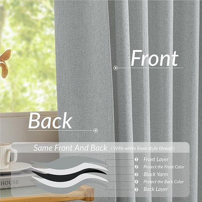 KangBang Pinch Pleat 90 Inch Blackout Curtains for Bedroom, Linen Woven Textured Pleated Drapes 2 Panels Set for Living Room Office, Sun Blocking Neutral Window Treatments,42x90 Inch, Fog Grey