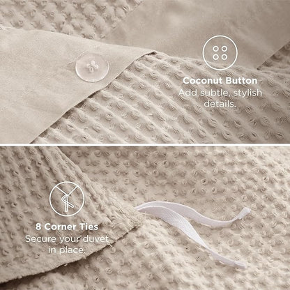 Bedsure Cotton Duvet Cover Set - 100% Cotton Waffle Weave Beige Duvet Cover Oversized King Size, GentleSoft™ and Breathable Bedding Set for All Season, 3 Pieces, 120"x98"
