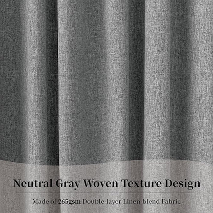 KangBang Grey Blackout Linen Curtains 108 Inches Long 2 Panels, Black Out Room Darkening Curtains Soft Thick Linen Back Tab Loop Pocket Pleated Neutral Drapes for Living Room,9FT, 52Wx108L, Frost Gray