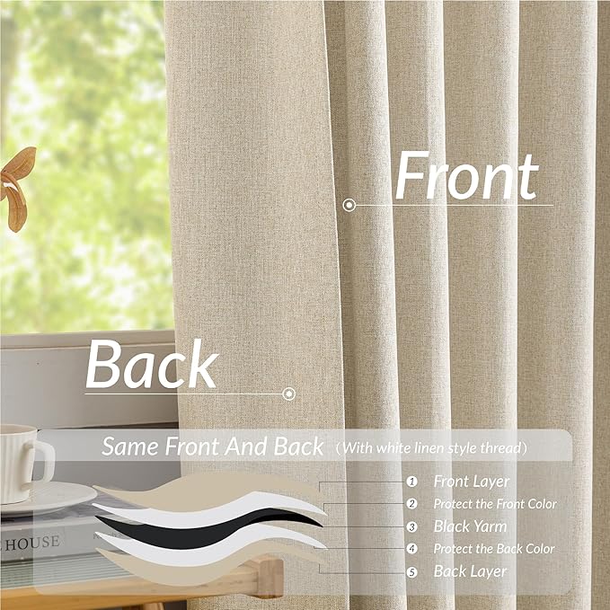 KangBang Extra Wide Pinch Pleated Blackout Curtains 84 Inch Length 2 Panels Set, Thermal Insulated Linen Curtains for Sliding Door Living Room, Rustic Pleat Draperies with Hooks,60x84, Natural Beige