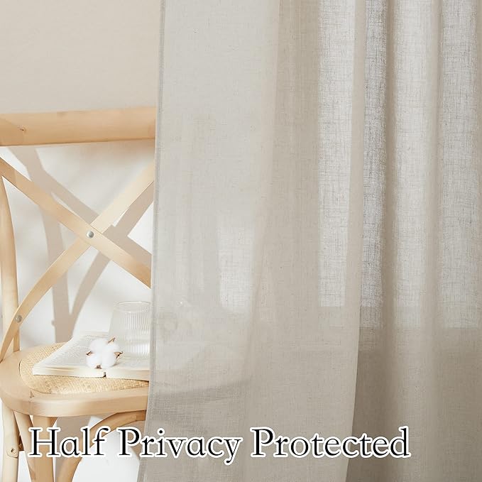 RYB HOME Extra Wide Semi Sheer Curtains, Breathable Room Divider Curtains for Office Bedroom Separation, Large Window Decoration for Sliding Glass Door, Angora, W 70 x L 108, 2 Pcs
